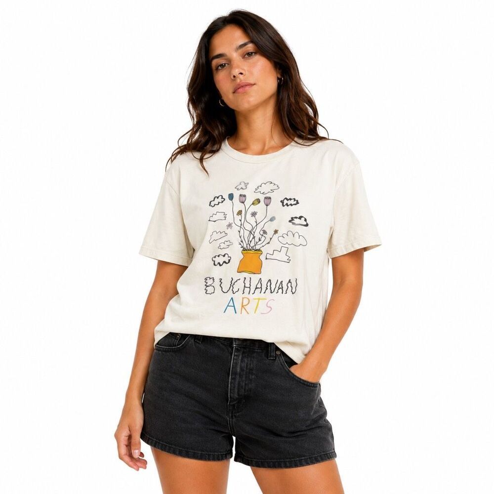 IMOGENE + WILLIE Women’s Cream Short Sleeve Buchanan Arts Graphic Tee Size Large